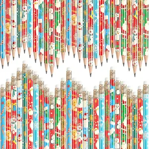 60 count Christmas Pencils Bulk for  with Erasers Xmas  Santa Snowman Snowflake Candy Cane Stationery Christmas Tree Holiday HB Pencils for Winter School Party Favor
