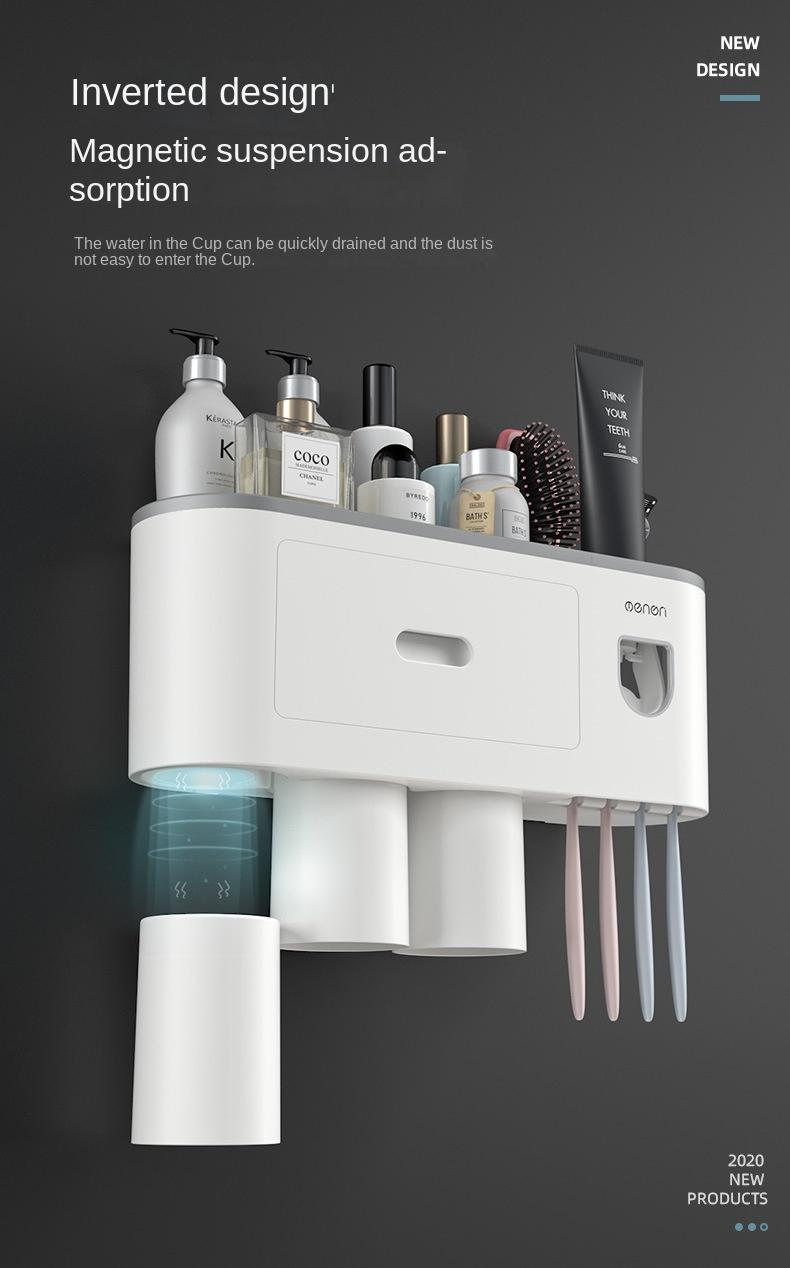 Creative toothbrush shelf, no punching, mouthwash, brushing cup, wall-mounted bathroom storage, automatic toothpaste squeezer toothbrush sterilizer