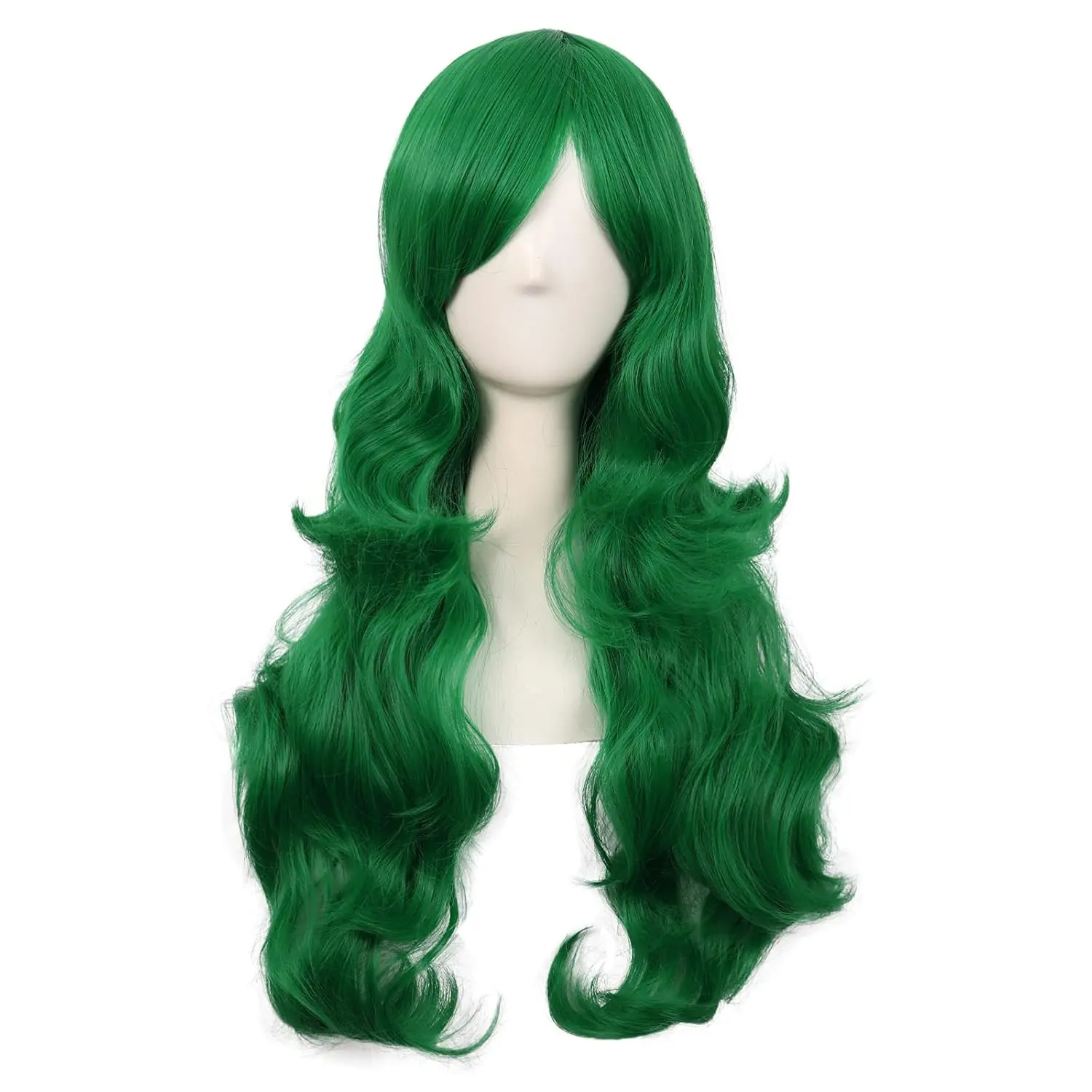 28 Inch Charming Long Curly Full Hair Wig, Grass Green | 70 cm Women Wig, Synthetic, Side Bangs