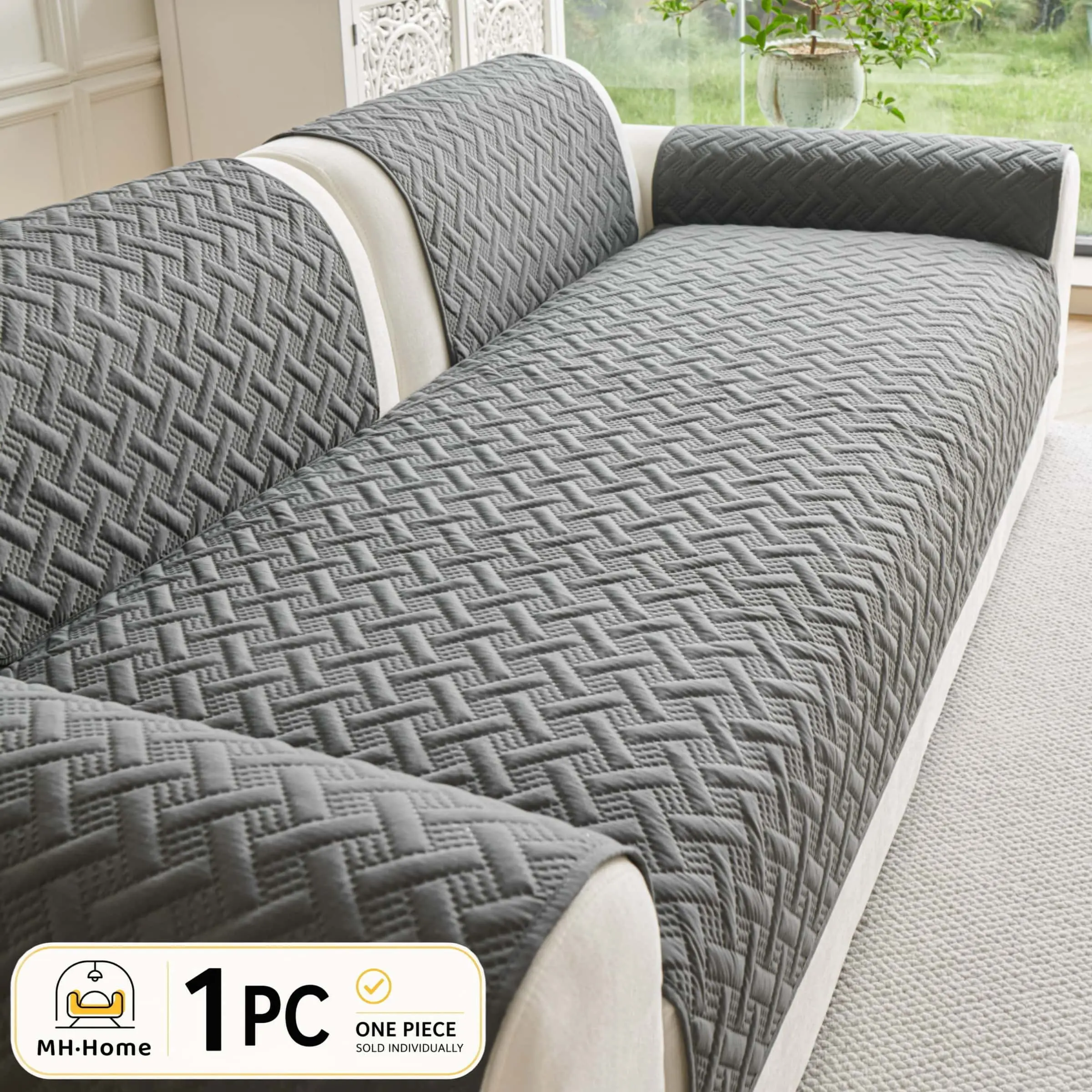 Waterproof Couch Cover, Soft Quilted Sofa Pad, Spill-Resistant Furniture Protector, Washable Sofa Slipcover, Pet-Friendly Non-Slip Sofa Cover, Removable Washable Cover, for Sectional, Loveseat, 1-4 Seater Couch