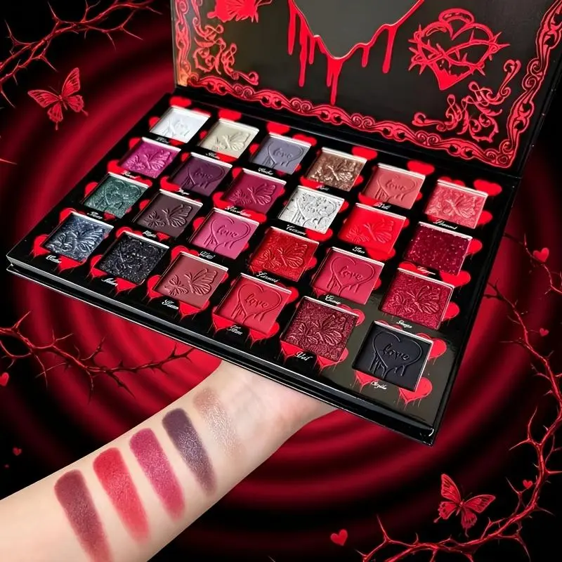 Gothic Butterfly Heart Embossed Large Eyeshadow Palette, Multi-shade Matte, Shimmer & Glitter Eyeshadow Combo, Niche Dark Aesthetic Makeup, Professional Makeup Gift for Makeup Artists