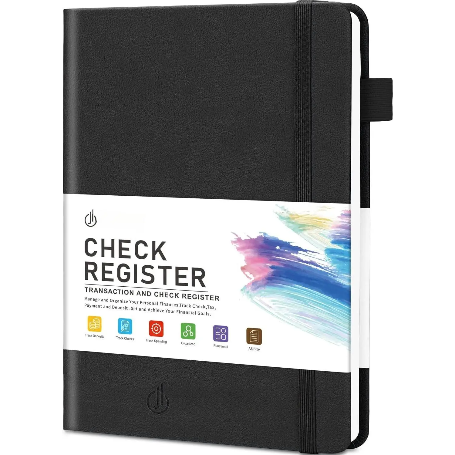 Classic A5 Faux Leather Check Registers with Elastic Band & Line Grids - Personal Checkbook Log, Small Biz Transaction Tracker for Payments, Finances, Deposits, Debit Card Accounts (Black), Track Finance