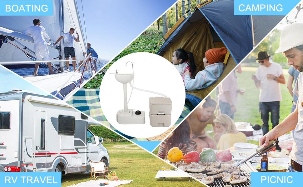 Outvita Portable Sink and Toilet Combo, 5 Gallon Hand Washing Station & 5.3 gallon Flushing Toilet, Detachable Wastewater Recycled Perfect for Outdoor Camping RV Travel Boat Outvita Portable Sink and Toilet Combo, 5 Gallon Hand Washing Station & 5.3 gallon Flushing Toilet, Detachable Wastewater Recycled Perfect for Outdoor Camping RV Travel Boat