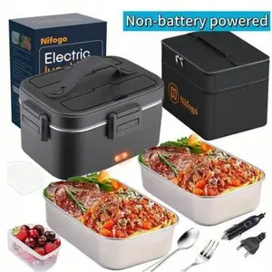 80W 1.8L Black Digital Leak-Proof Multifunctional Lunch Box for Adults, 12V-24V-110V Multi-Voltage, Stainless Steel Liner, Display Screen, Car Heating & Camping Food Box, Easy to Use