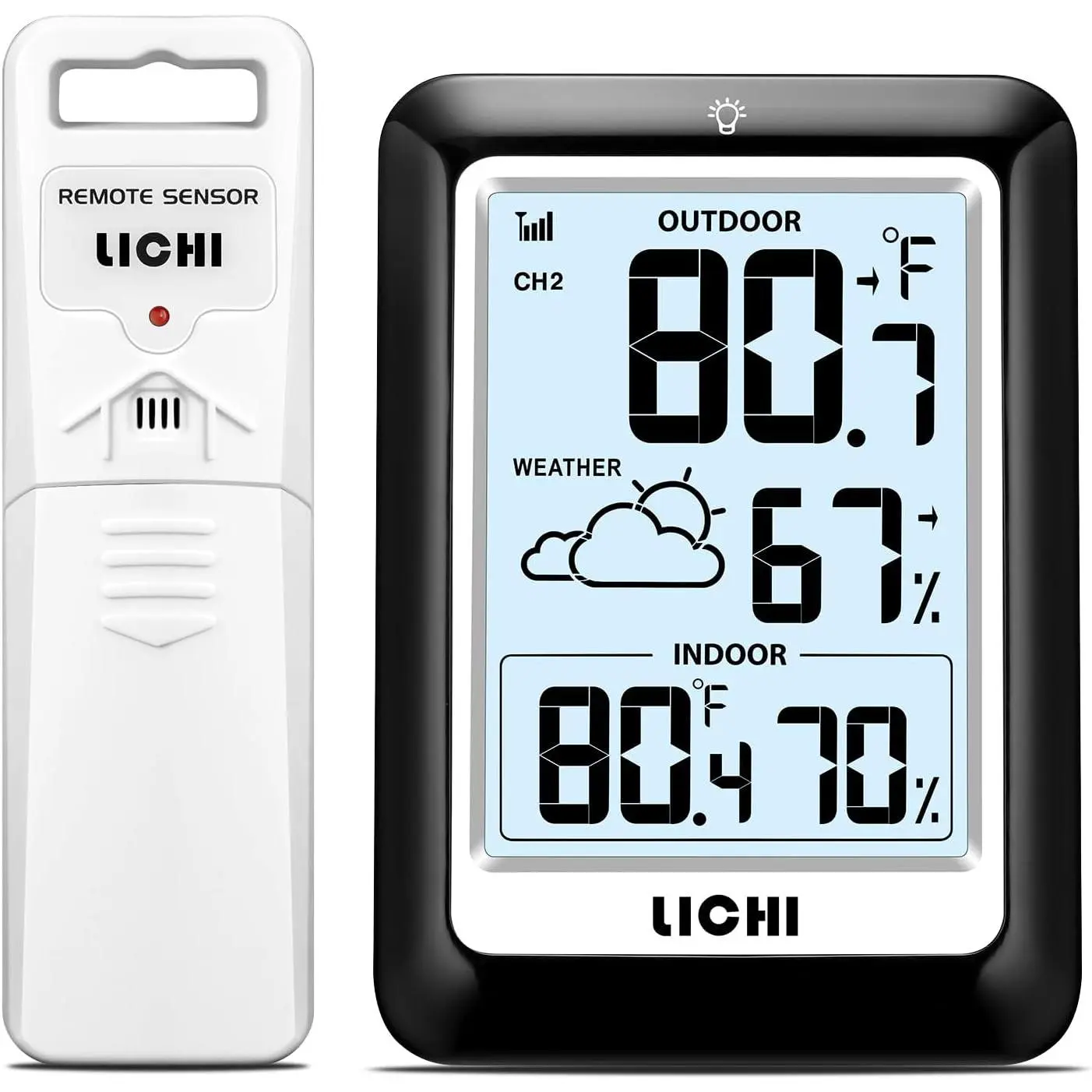 Indoor Outdoor Thermometer  Weather Station, Internal External Thermometer Hygrometer,  Batteryoperated Temperature Humiditymonitors330  (About 100 Meters) Backlight Display (Black)