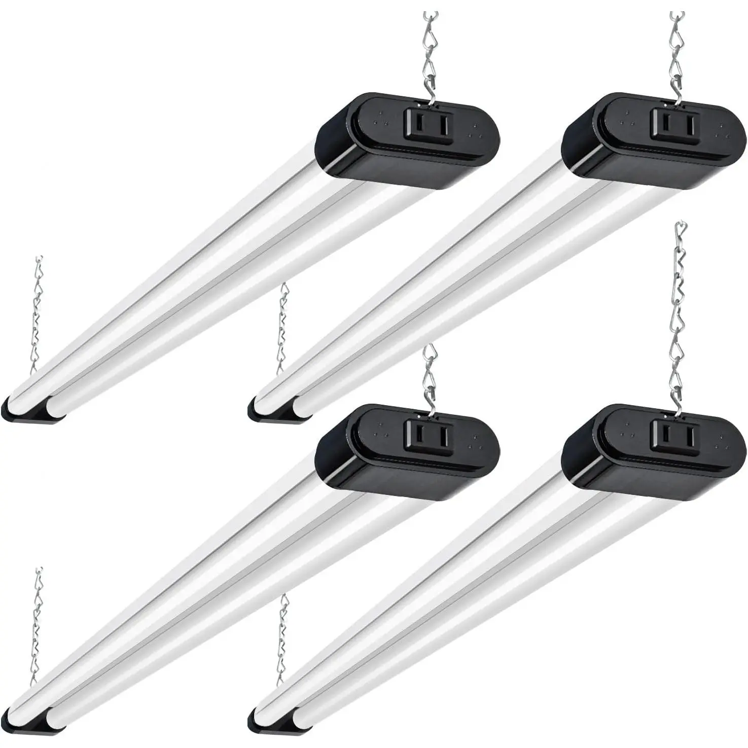 4FT Linkable LED Shop Light,44W 4600LM 5000K , Plug-in /Surface Mount Utility Light, Daisy Chain Shop Lights for Garage,Workshop,Basement,Warehouse,Utility Room,Black,4 Pack