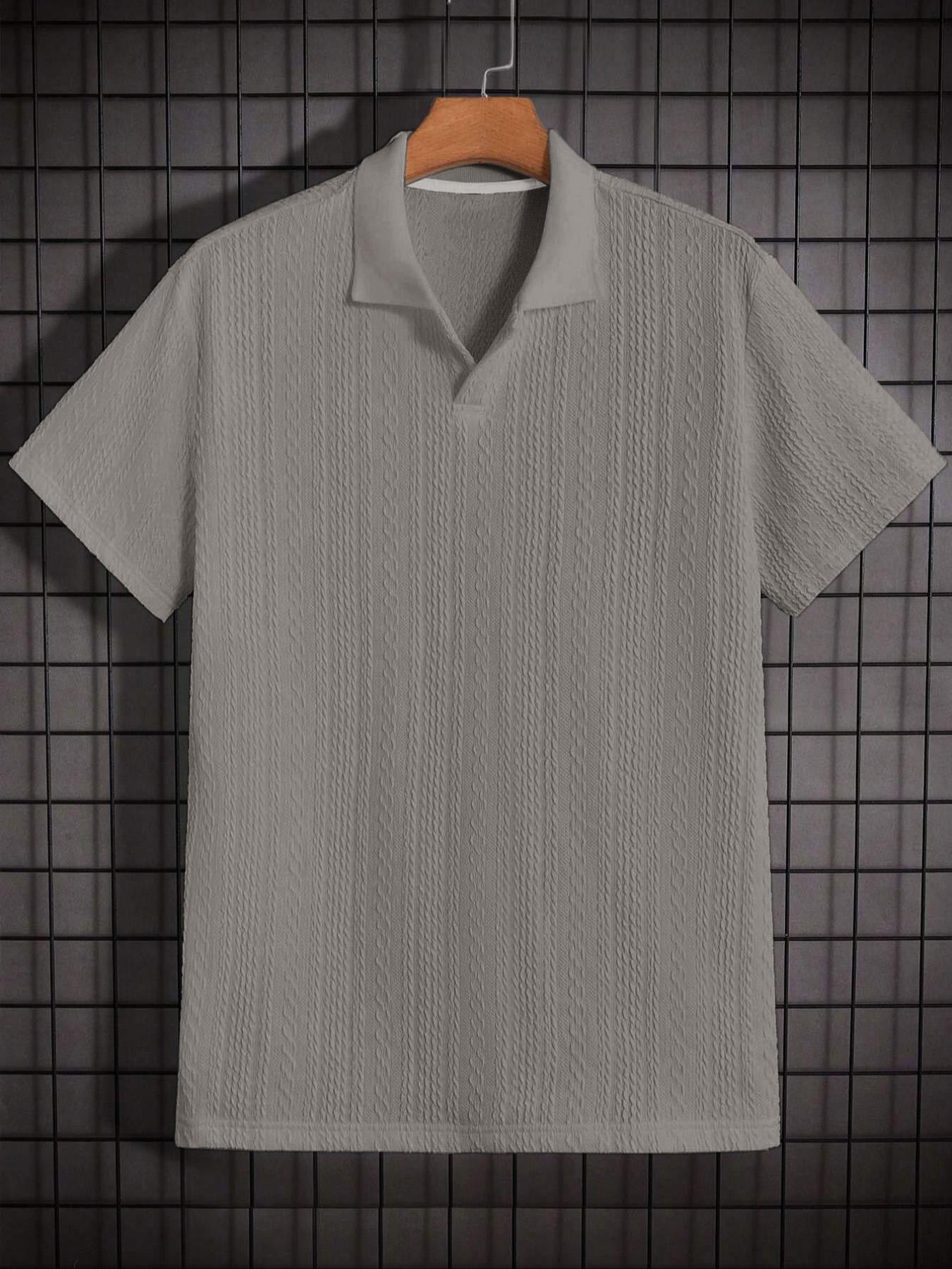 Men's Solid Jacquard Knit Polo Shirt, Regular Fit Casual Short Sleeve Collared Top for Summer, National Day Clothing, Fashion Menswear Men's Clothes for Daily Wear