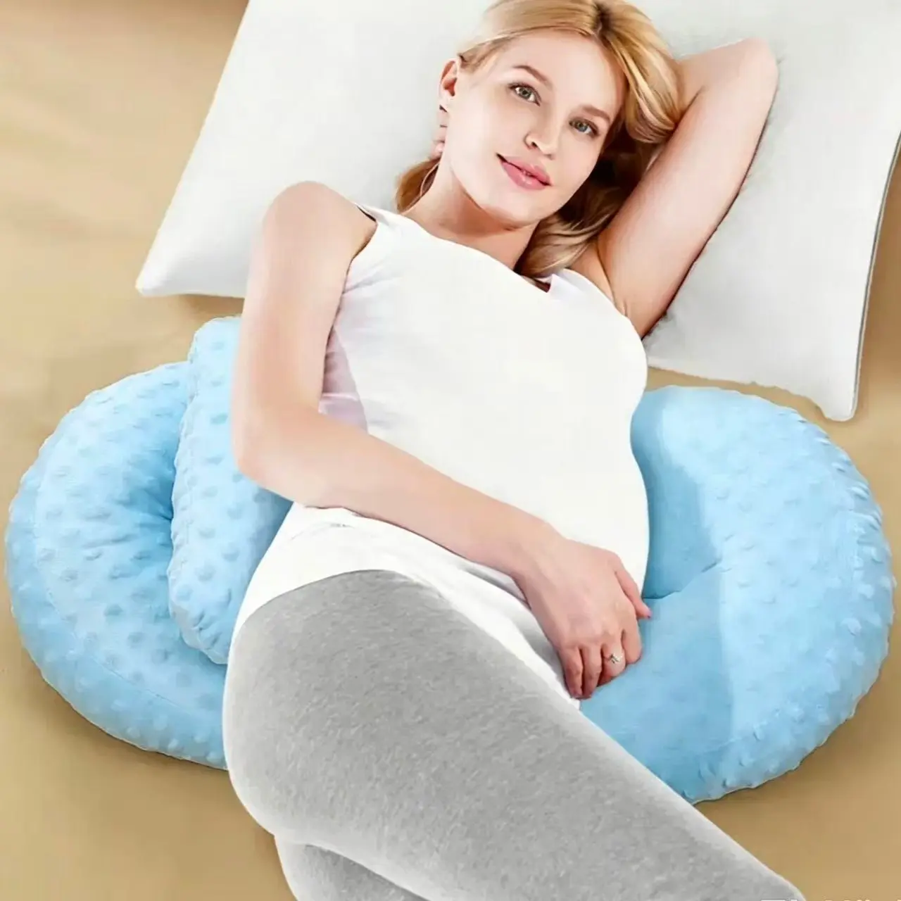 2pc Pregnancy Pillow for Waist, Back & Abdomen Support, Ergonomic Side & Stomach Sleeper, Adjustable Soft Polyester Maternity Pillow