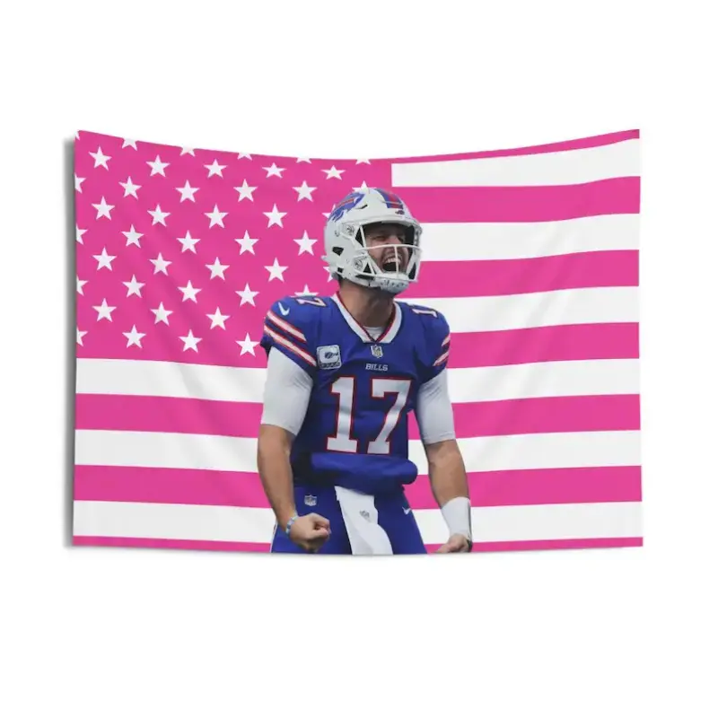 Josh Allen on Field Scream US Pink Flag Tapestries, Flag, Indoor Wall Tapestries, Tapestry Room Decor, Tapestry Wall Hanging