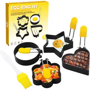 5pcs Different Shaped Fried Egg Mold With Oil Brush Utensils