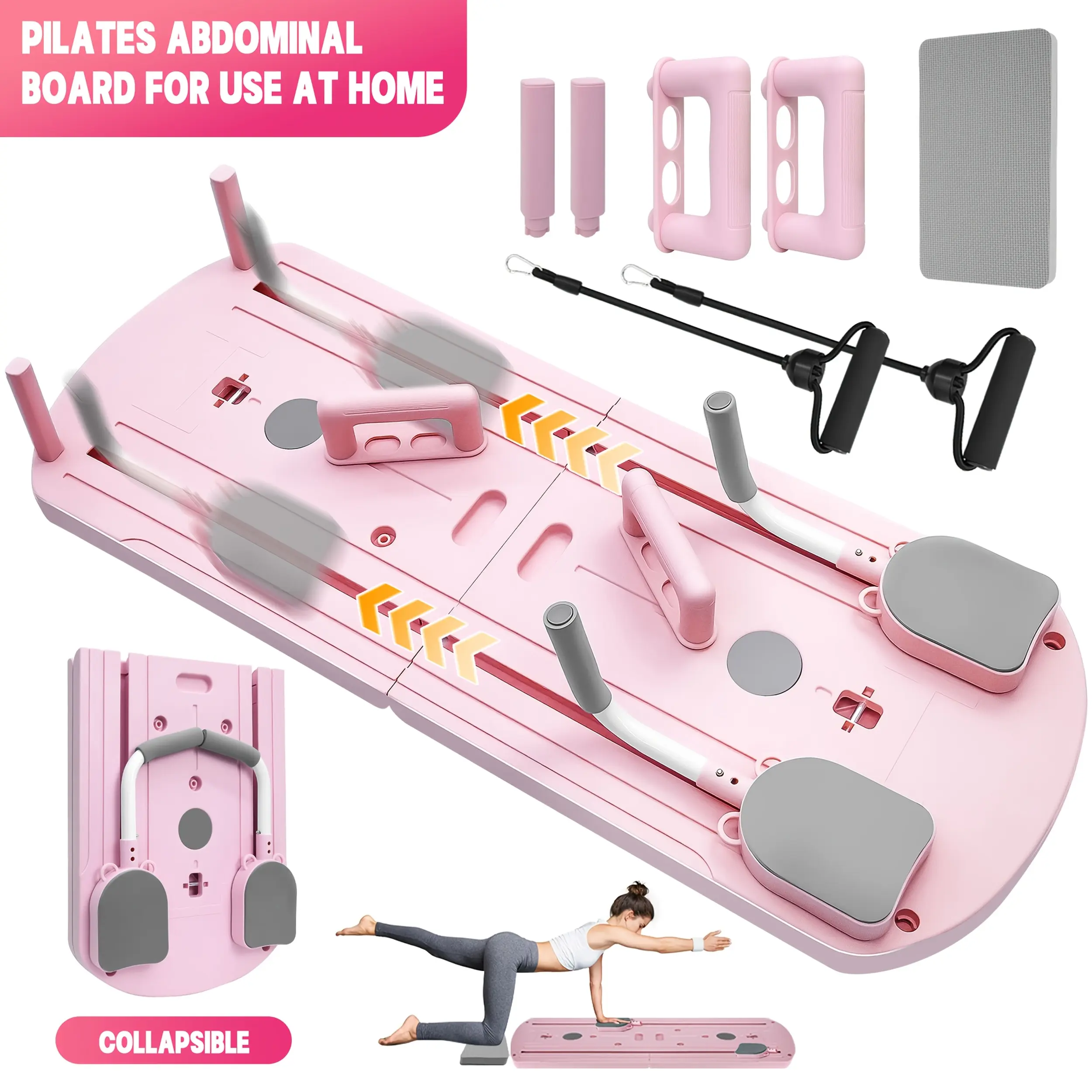 [8-In-1 Pilates Mat] 8-In-1 Pilates Mat - Multi-Functional And Foldable, Made of Polypropylene Material, Safe And Durable, Not Prone to Deformation, Stable And Flat Design - Home Fitness Equipment - with A Mesh Structure Equipped with Resistance Bands