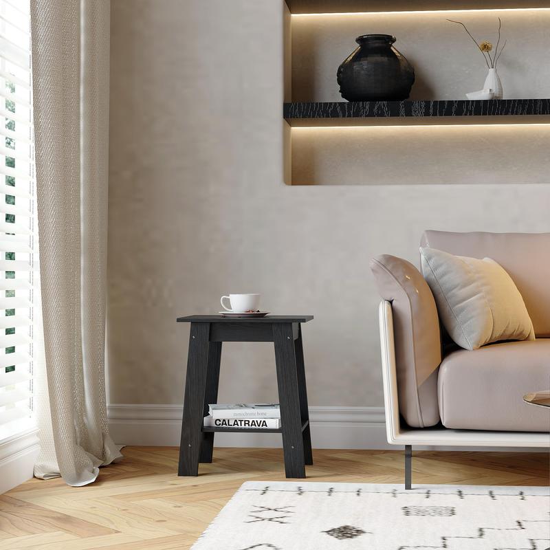 Farmhouse Rustic End Table with Storage Shelf, 2-Tier Narrow Accent Table for Living Room & Bedroom