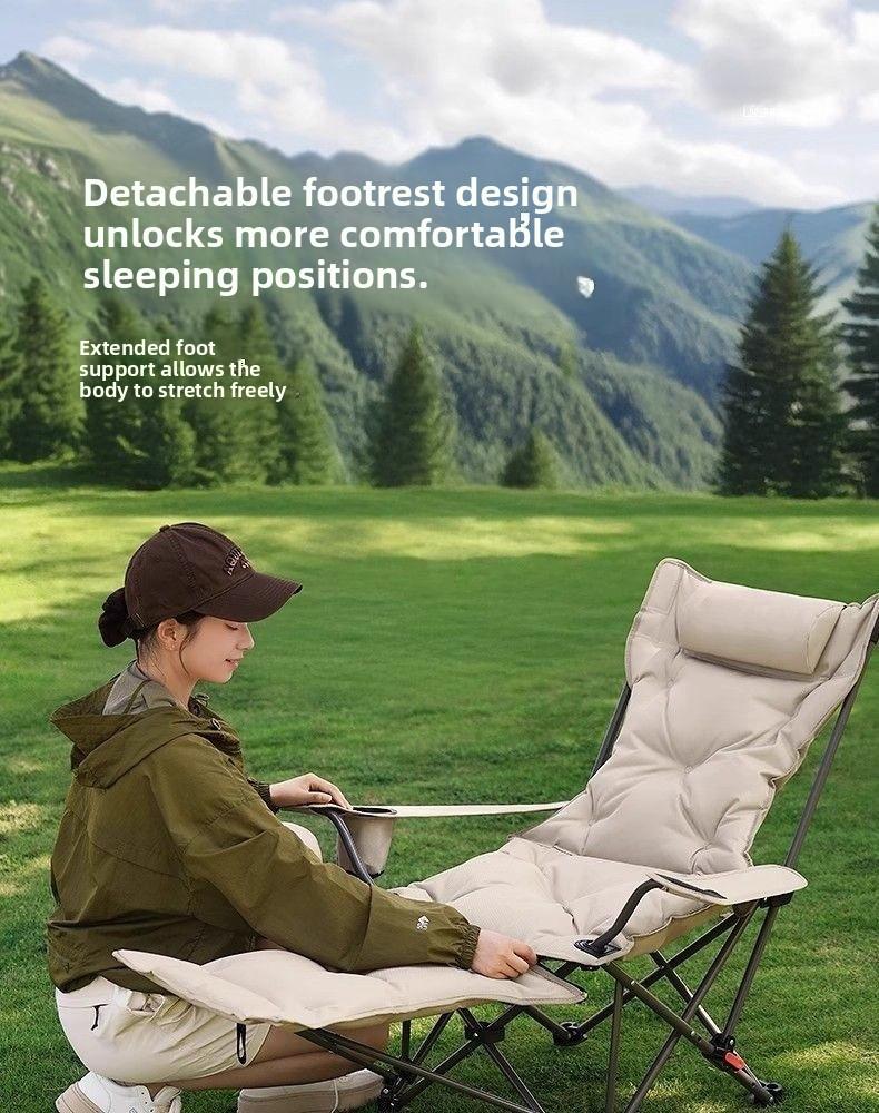 Foldable 4-Position Adjustable Lounge Chair with Armrests Thickened for Outdoor Indoor Use Portable Recliner for Camping Office Resting