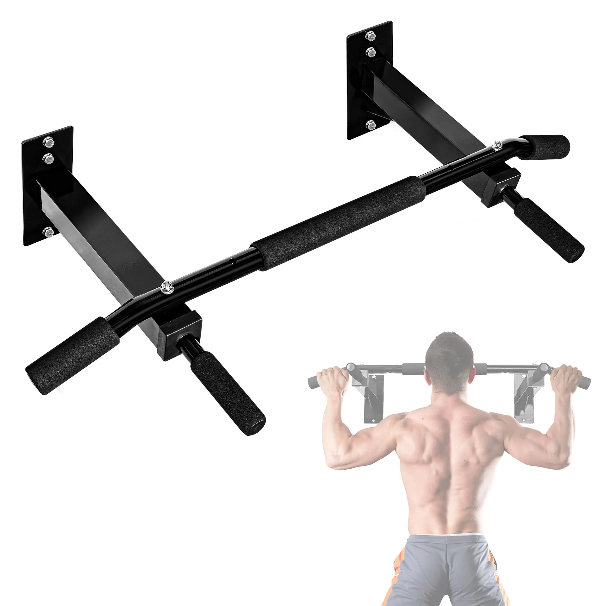 Nokaa Wall Mounted Pull Up Bar - Multifunctional Home Gym Strength Training Equipment for Upper Body Workout, Chin Up Bar for Doorway or Wall, Heavy Duty Steel Construction, Indoor Exercise Gear for Men Women