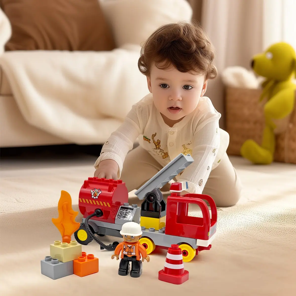 New 3D Fire Station Building Set, Includes Fire Truck, Firefighter Figures, Command Center Blocks, Educational DIY Toy for Kids Aged 3+