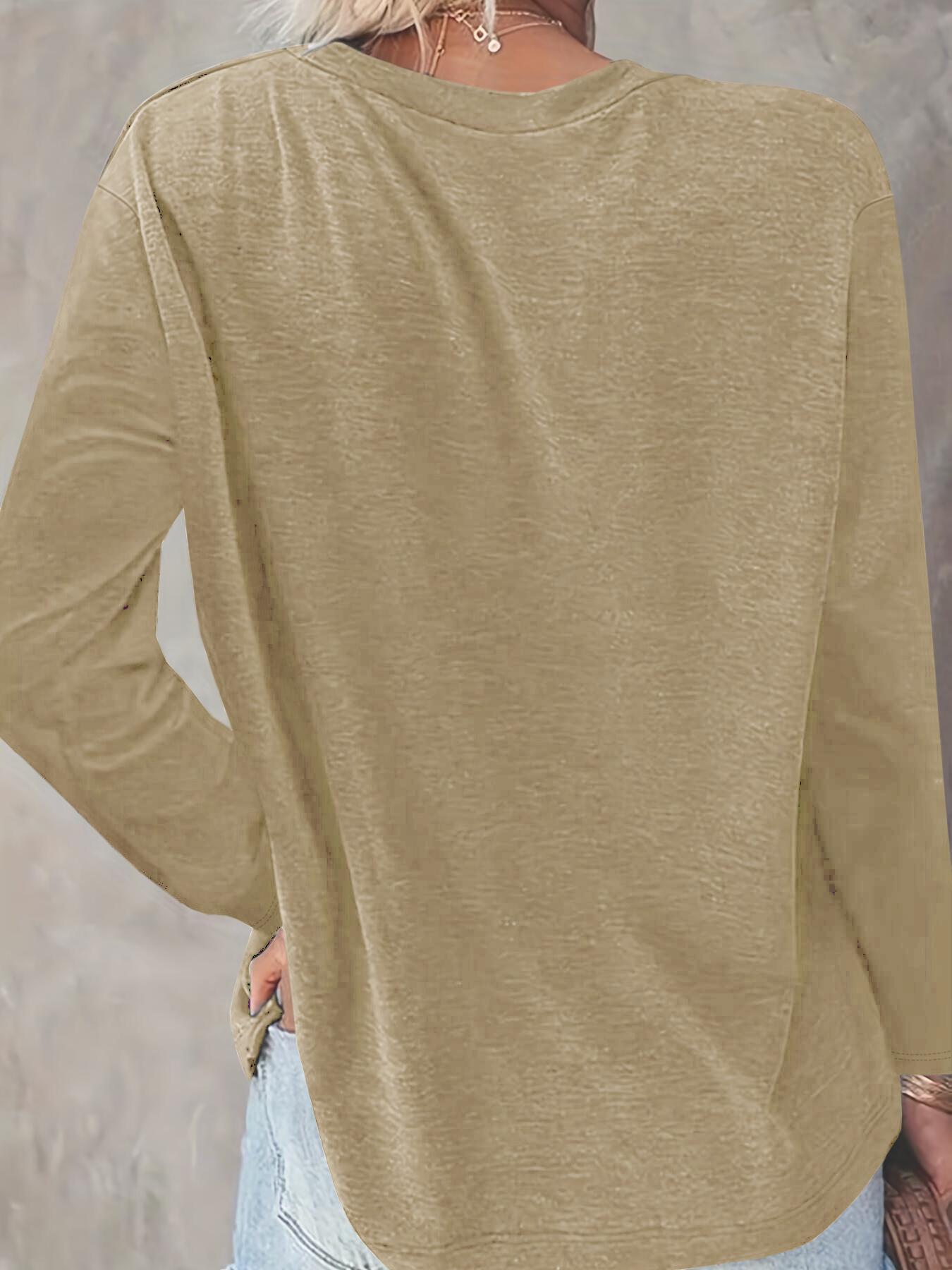 Women's Casual Letter Print Long Sleeve Round Neck Basic Fitted Thin Top, Available in 10 Colors, Perfect for Fall & Winter Fashion