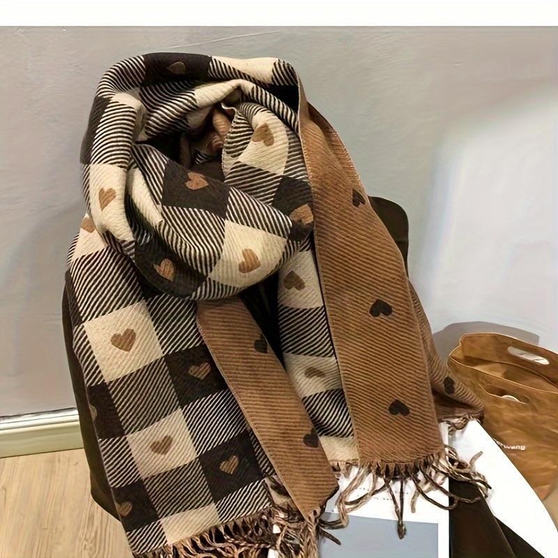 Elegant Reversible Love Heart Scarf for Women  Thick Warm Windproof Polyester Shawl, Cozy Oversized Wrap for Autumn & Winter, Perfect for Travel, Outdoor Activities & Daily Cold-Weather Wear
