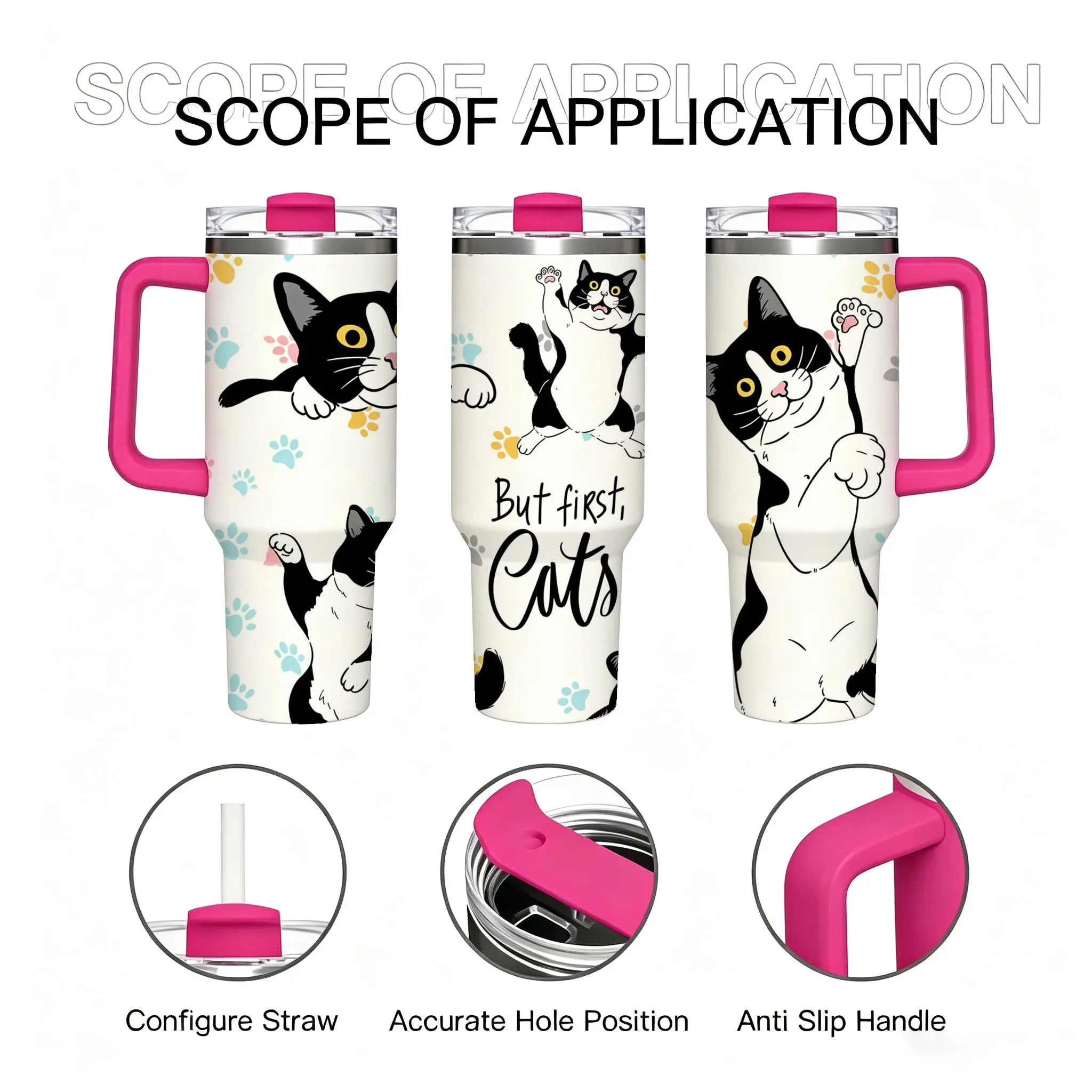 40-oz Insulated Stainless Steel Water Bottle with Cute Cat Pattern, Double-Walled Vacuum Flask Travel Coffee Cup, Suitable for Outdoor Activities, Fitness tumbler
