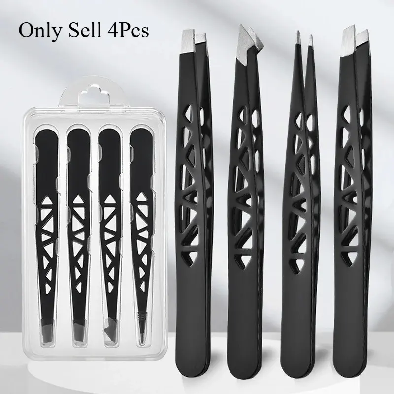 4pcs Professional Tweezers Set, High-Quality Hair Removal Tools, Ideal for Eyebrows, Splinters, Ingrown Hairs, Suitable for Men and Women