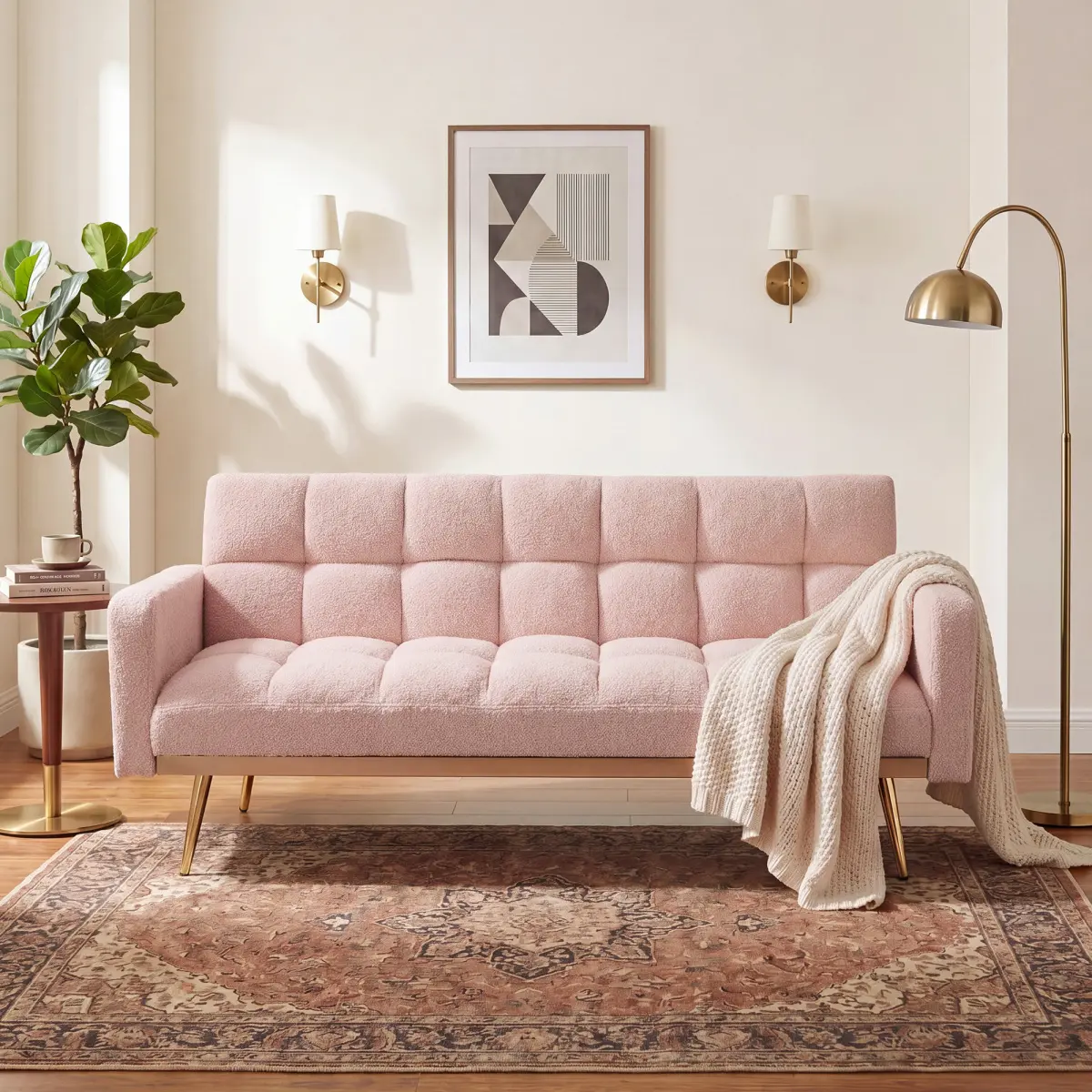 [Fahuac] Modern 3-in-1 Convertible Sofa Bed - Fabric Upholstery, Detachable Arms, Ideal for Living Room, Guest Room