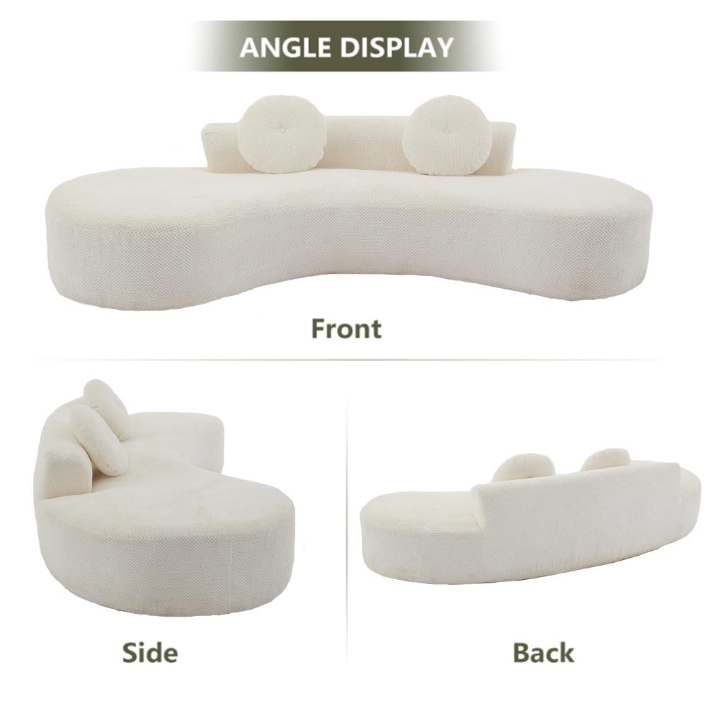 105.5-inch curved sofa, includes 2 throw pillows, modern minimalist cloud-style sofa, 3-4-seater pointed-end corduroy sofa, suitable for bedrooms, living rooms, and apartments, no assembly required, Foldable Linen Storage Ottoman Bed