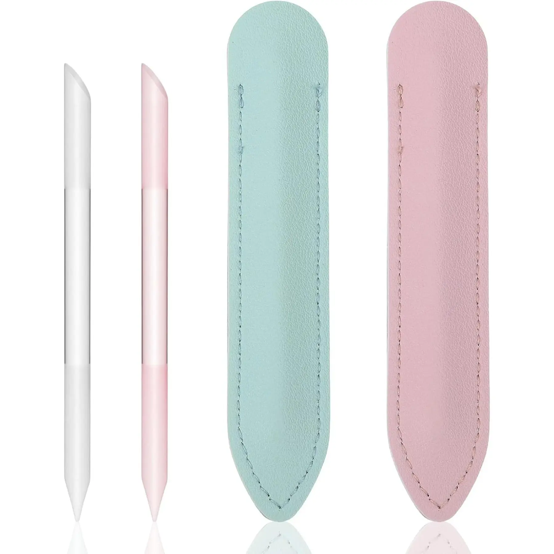 2PCS Glass Cuticle Pusher Tool Dual Ended | Cuticle Pusher Glass with Leather Case for Nail Salons Home Cuticles Remover Tools
