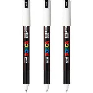 posca PC-1MR Water-Based Paint Markers, Extra Fine Tip (0.7mm), White, 3 Count