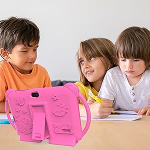 Tablet 7 inch Android 12.0 for Toddler, 4GB RAM 32GB ROM Bluetooth IPS Screen Parental Control Dual Camera Shockproof Case for Educational Games, (Pink)