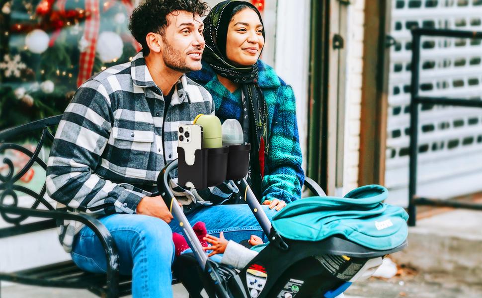 Stroller Cup Holder with Phone Holder, Bike Cup Holder, Universal Cup Holder for Uppababy Nuna Doona Strollers, 2-in-1 Cup Phone Holder for Stroller Bike Wheelchair Walker Accessory