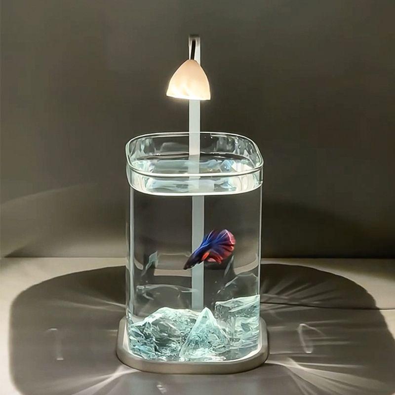 Transparent Ice Crystal Small Fish Tank Desktop Creative Betta Tank Pearl Diamond Decor Landscape Complete Set