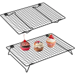 2 Pack Cooling Racks for Cooking and Baking, 13.4 x 9.4 Inch 2-Tier Stackable Tall Baking Racks, Carbon Steel Roasting Wire Rack for Baking, Oven Cooking, Grilling Making Jerky (Black, 13.4“ x 9.4”)