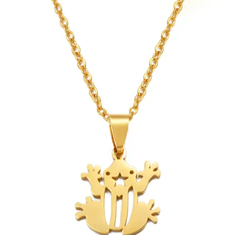 1pc PR Puerto Rico Frog Casual Style Necklaces for Women Girls Stainless Steel Hawaii Guam Guadeloupe Mayotte Hibiscus Flowers Jewelry Modern Versatile Accessories