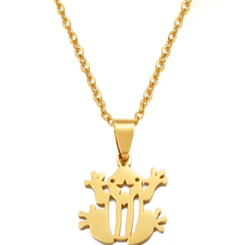1pc PR Puerto Rico Frog Casual Style Necklaces for Women Girls Stainless Steel Hawaii Guam Guadeloupe Mayotte Hibiscus Flowers Jewelry Modern Versatile Accessories