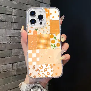 Magnetic Soft MagSafe Case for iPhone 11/12/13/14/15/16/17 Pro Max - Orange Checkerboard Fruit Collage, Aesthetic Lightweight Anti-Scratch Trendy Smartphone Cellphone Handheld Devices Accessories