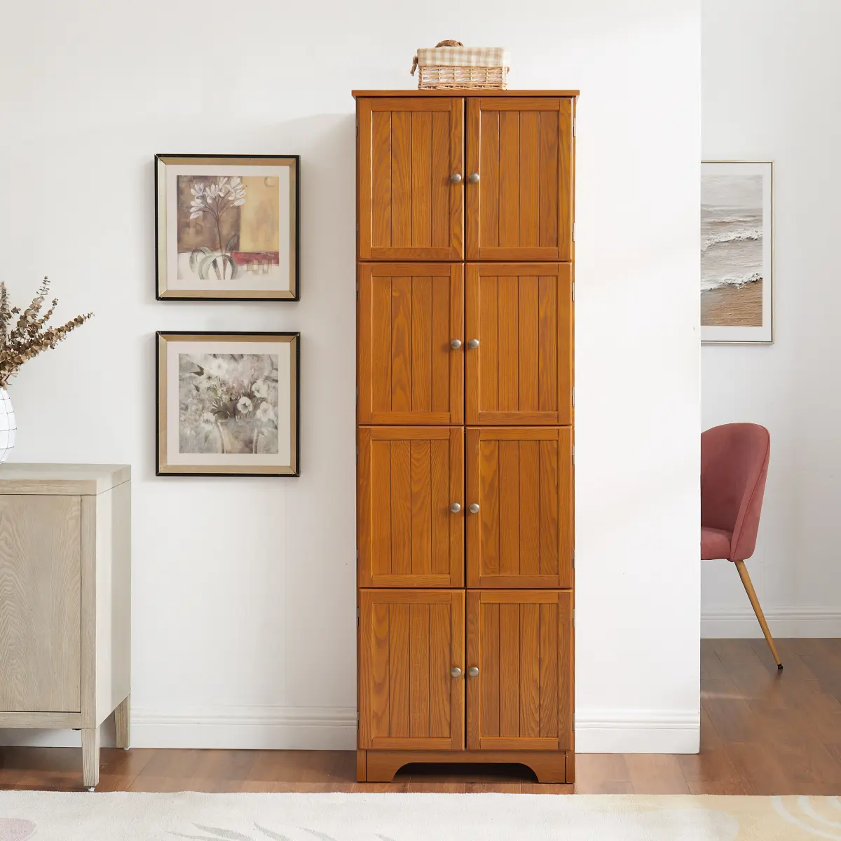 Aobtkel72.4" Tall Storage Cabinet Tall Storage Cabinet with 8 Doors and 4 Shelves ,Bookshelf Living Room, Kitchen, Dining Room, Office  Freestanding Storage Cabinet,