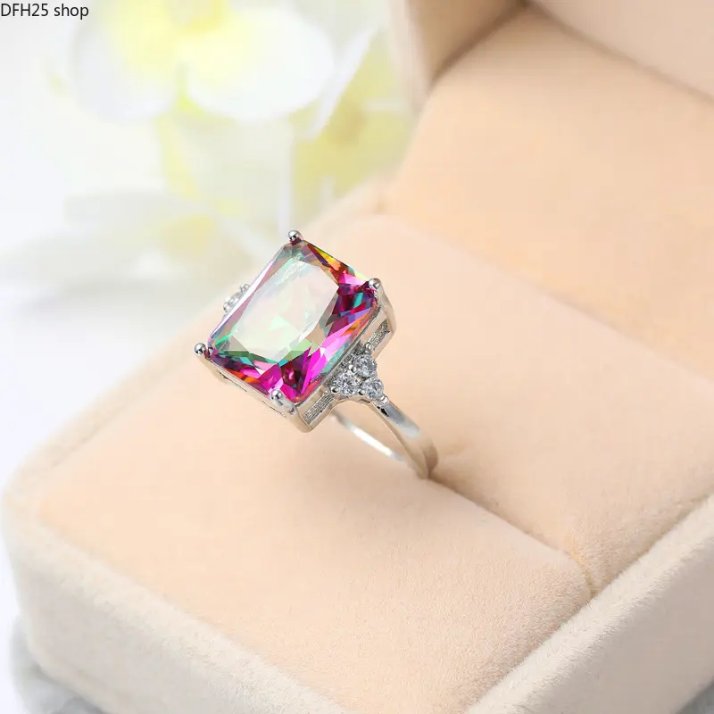 Blue Square Gemstone Ring for Women Daily Wear, Adjustable Alloy Statement Ring with Geometric Crystal Design for Office Wear, Parties and Casual Fashion