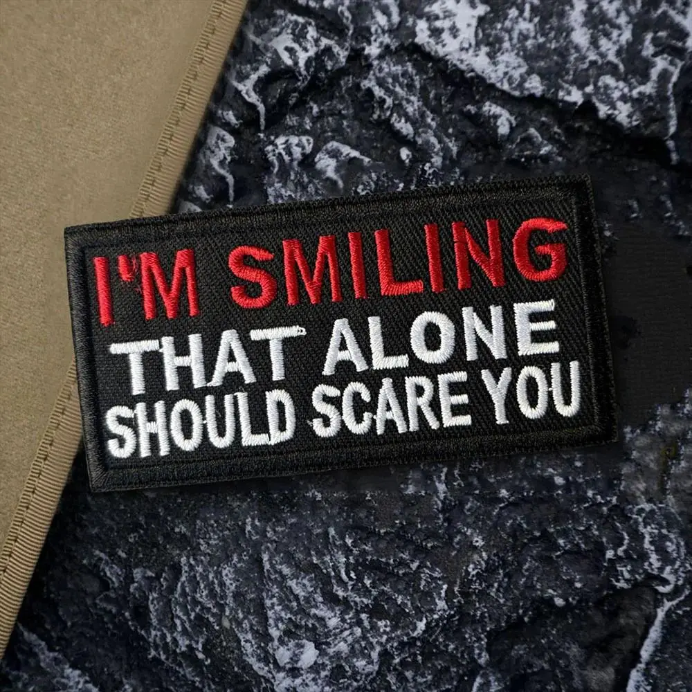 Smiling That Morale Tactical Meme Embroidery Patch Funny Hook Loop Patches Military Badge Backpack Stickers Patch Design