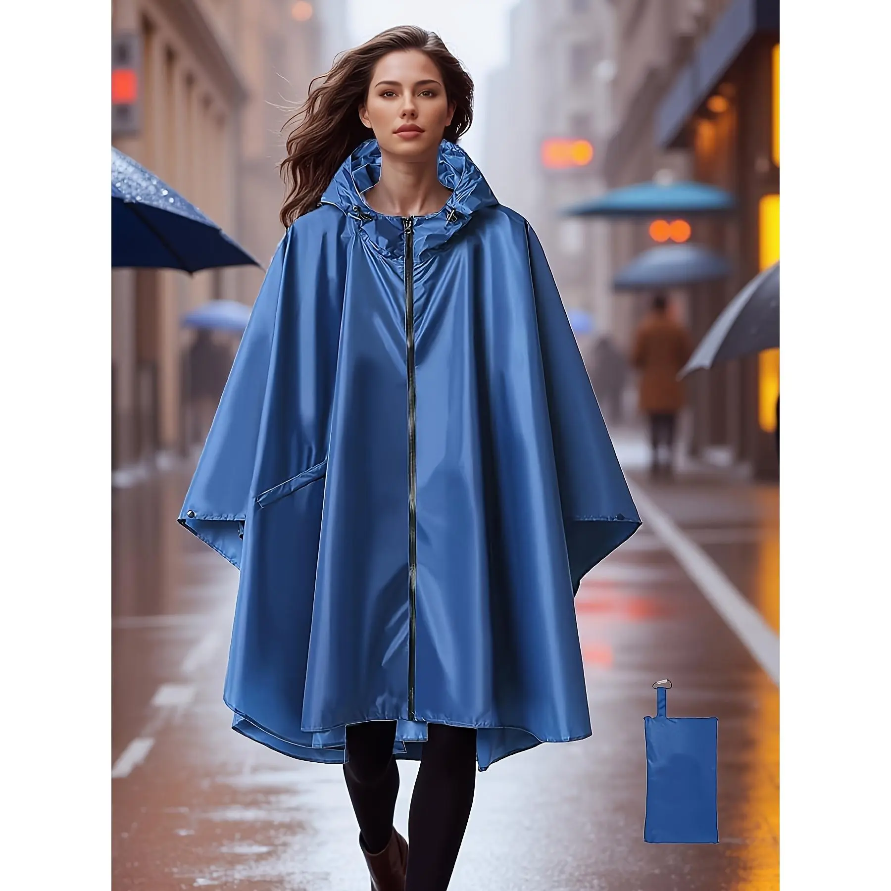 1pc Rain Cape with Large Pockets, Adult Hooded Poncho-style Raincoat with Zipper, Lightweight Unisex Rainwear Suitable for, Camping, and Outdoor Travel