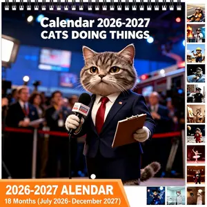18-Month Wall Calendar Planner 2026-2027, Wall Calendar Planner from July 2026 - December 2027 - Perfect Christmas and New Year gift for home or office, cute and fun aesthetic style, busy cats