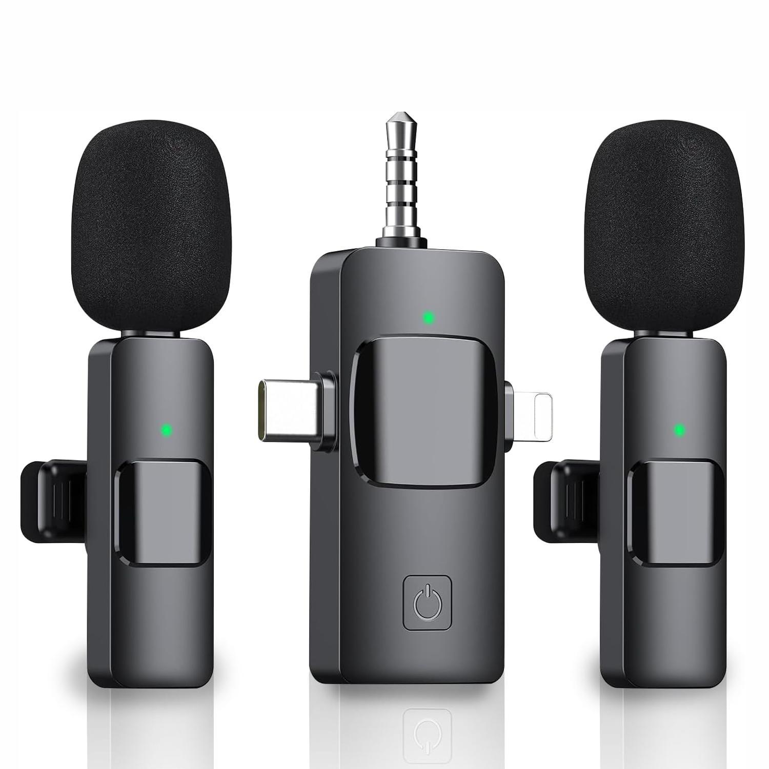 4 in 1 Wireless Lavalier Microphone, USB Rechargeable Wireless Microphone, Professional Wireless Lavalier Lapel Microphone for iPhone Android Phone, USB Streaming Mic