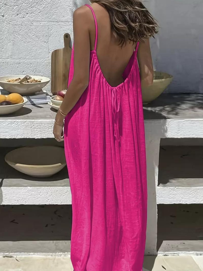 2026 New Arrival Women’s Backless Spaghetti Strap Loungewear Dress | Loose-Fit Cozy Home Essential