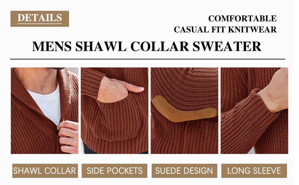 PASLTER Men's Shawl Collar Cardigan Sweater Multi-Color Button Down Knitted Sweaters with Pockets Knitwear Menswear