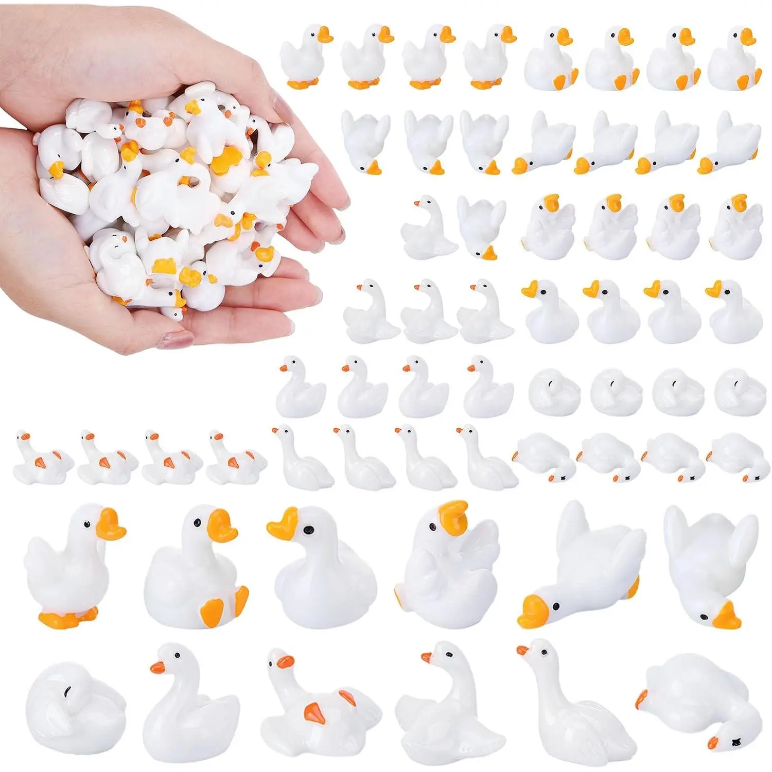 48Pcs Mini Resin Gooses Figurines, 12 Styles Small Resin Geese, Garden Goose Accessories for Party Favors Bag Fillers Dollhouse Decor