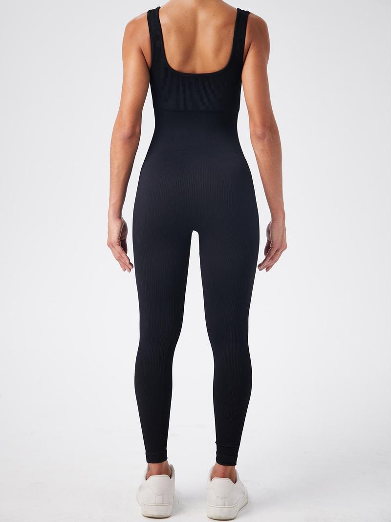 Women's Seamless One-Piece Hip Lift Crew Neck Tummy Control Jumpsuit with Tank Top, Tummy Control Dance & Fitness & Workout Set, Stretch Sportswear for Outdoor Activities