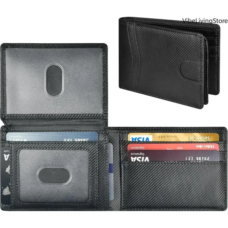Slim Carbon Fiber Bifold Wallet for Men, RFID Protected Business Card Holder with a Dual ID Access Window, Business Wallets, Rfid Blocking Bifold, Rfid Shielded Wallet