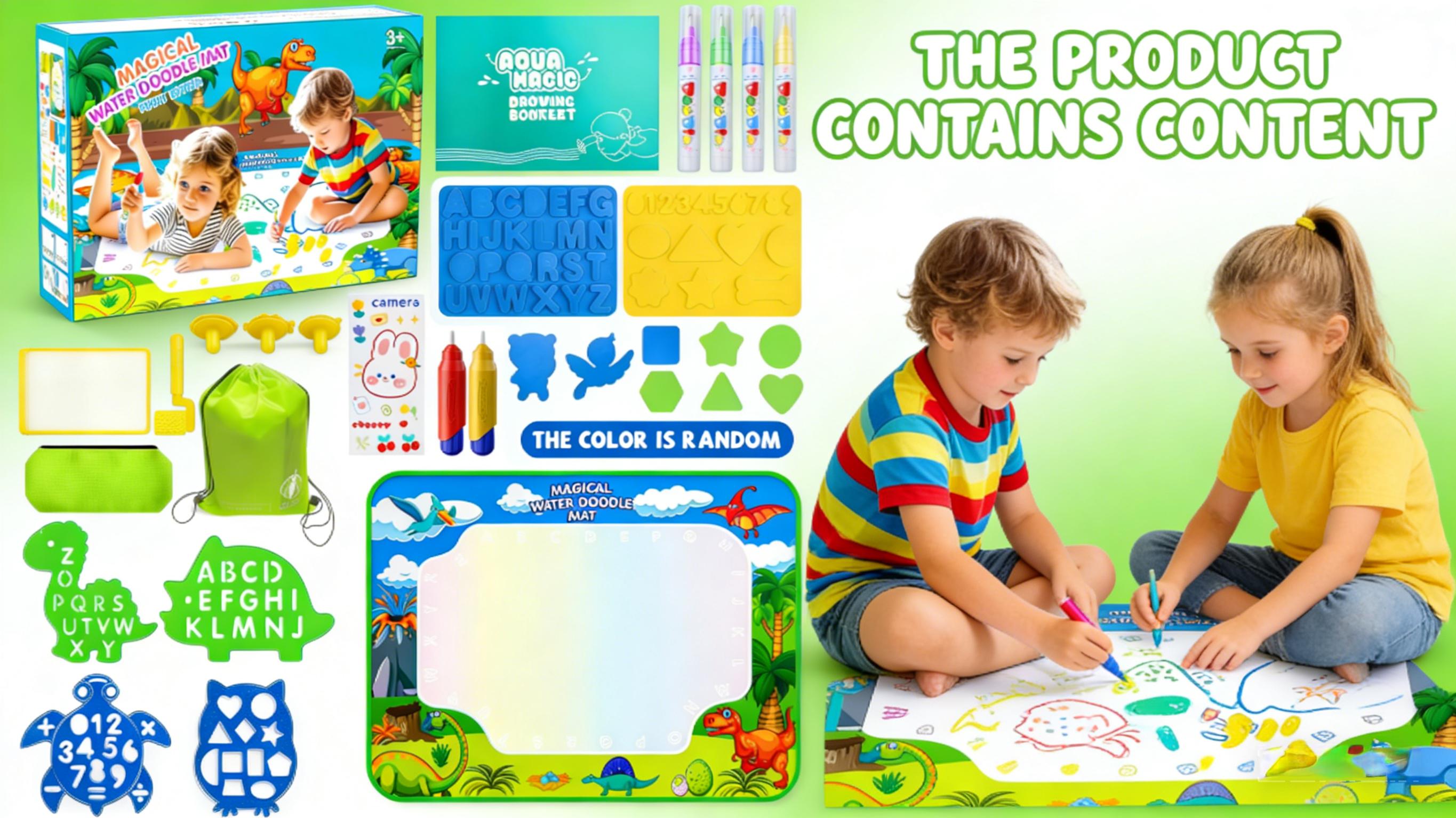 Water Doodle Mat, 40 x 32 Inch Mess Free Drawing Mat, Mess Free Painting for Toddlers Age 2 3 4 5 6 7 8 Year Old, Neon Color Mat Doodle Board Writing Drawing Toys Holiday Christmas Birthday Gifts,Educational Toy for 3 4 5 6 7 8 Years Old Boys Girls