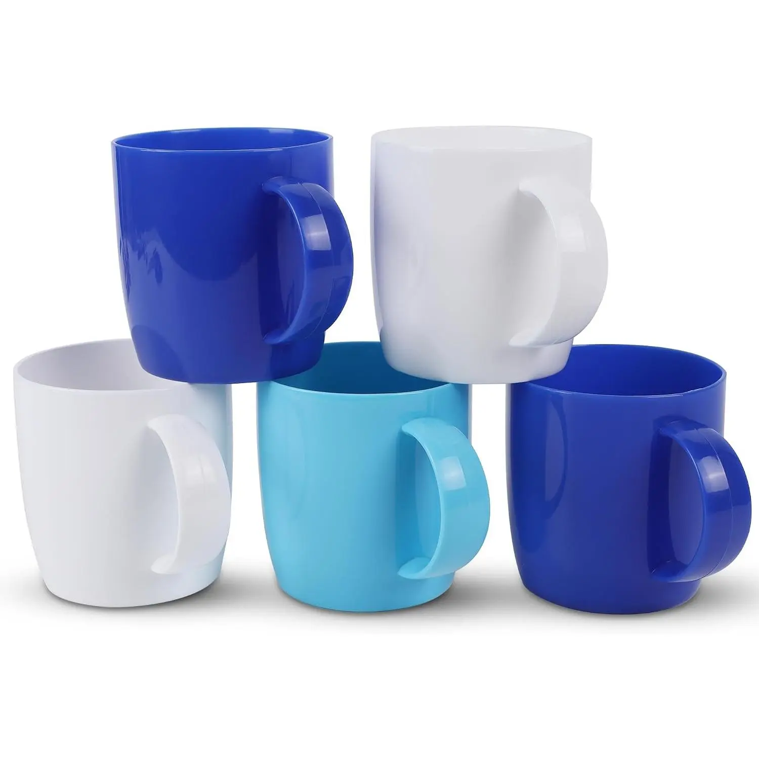Plastic Drinking Cup with Handle,  Microwave & Dishwasher Safe  Grade PP 13 Ounce Coffee & Milk Mug Set of 5 (Blue)