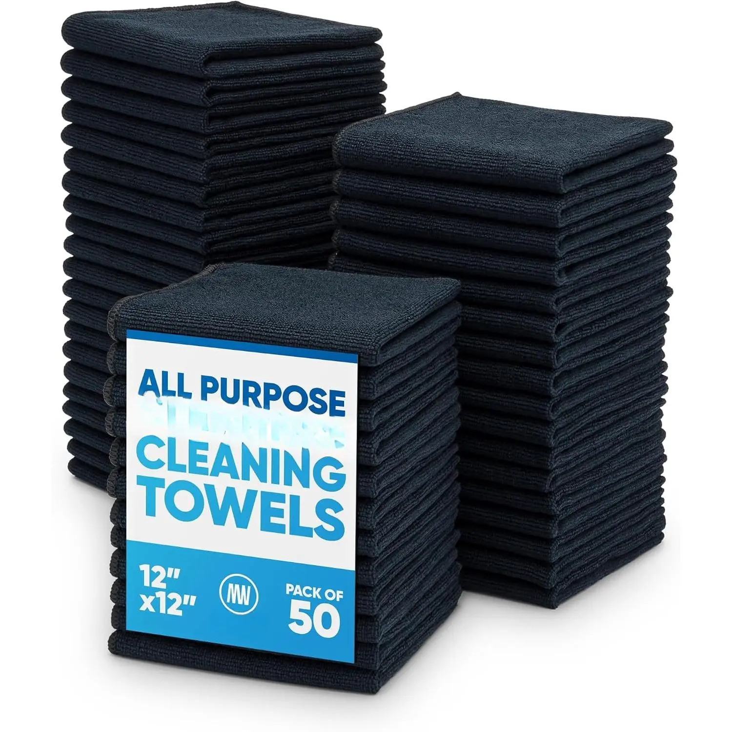 12" x 12" Cleaning Cloths (50 Pack)  Towels, Wash Rags, Dust Cloth, -Purpose: Kitchen, Dish, , Shop, Glass (Black)
