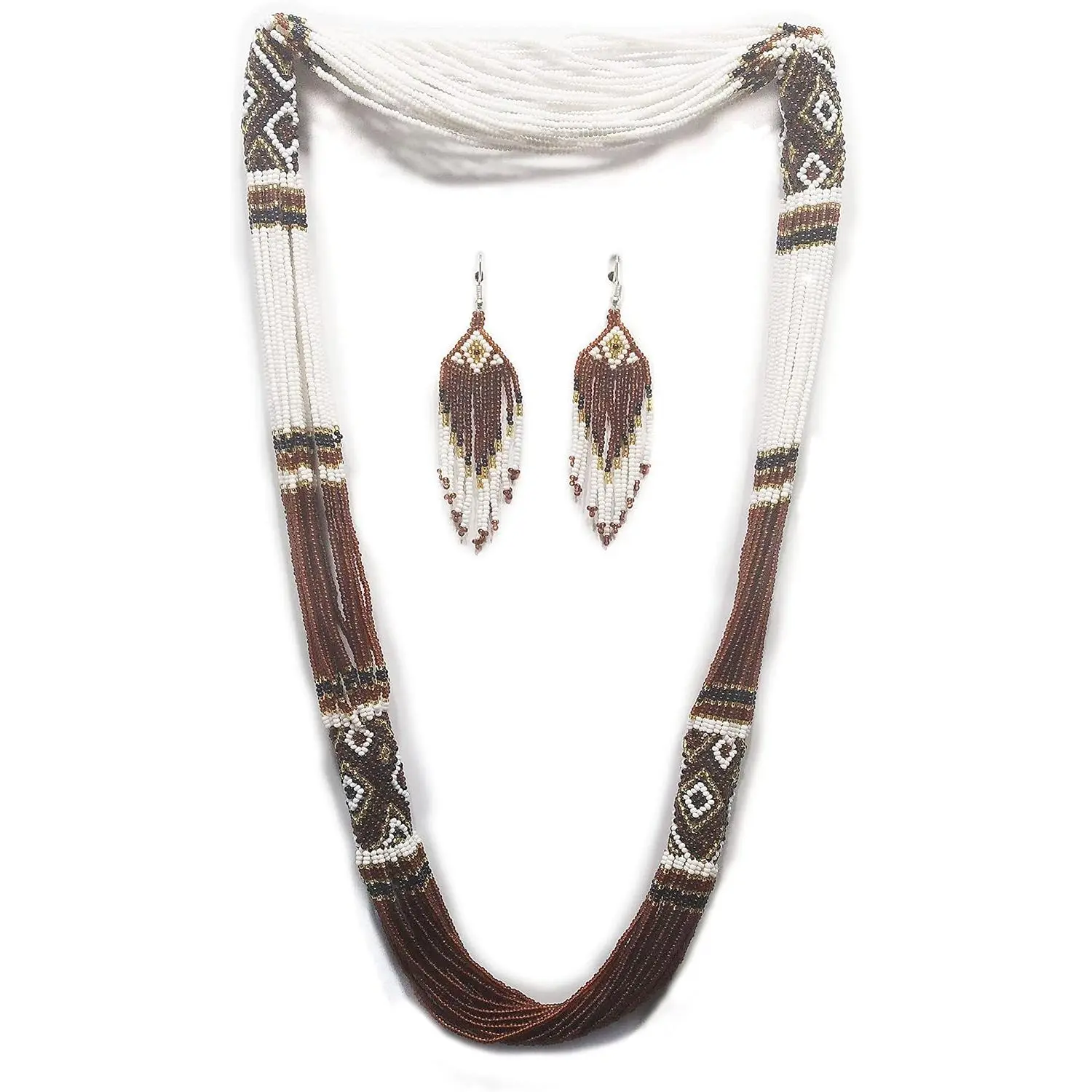 Style Tribal ethnic Seed Bead Beaded Layered Medallion Necklace La-2