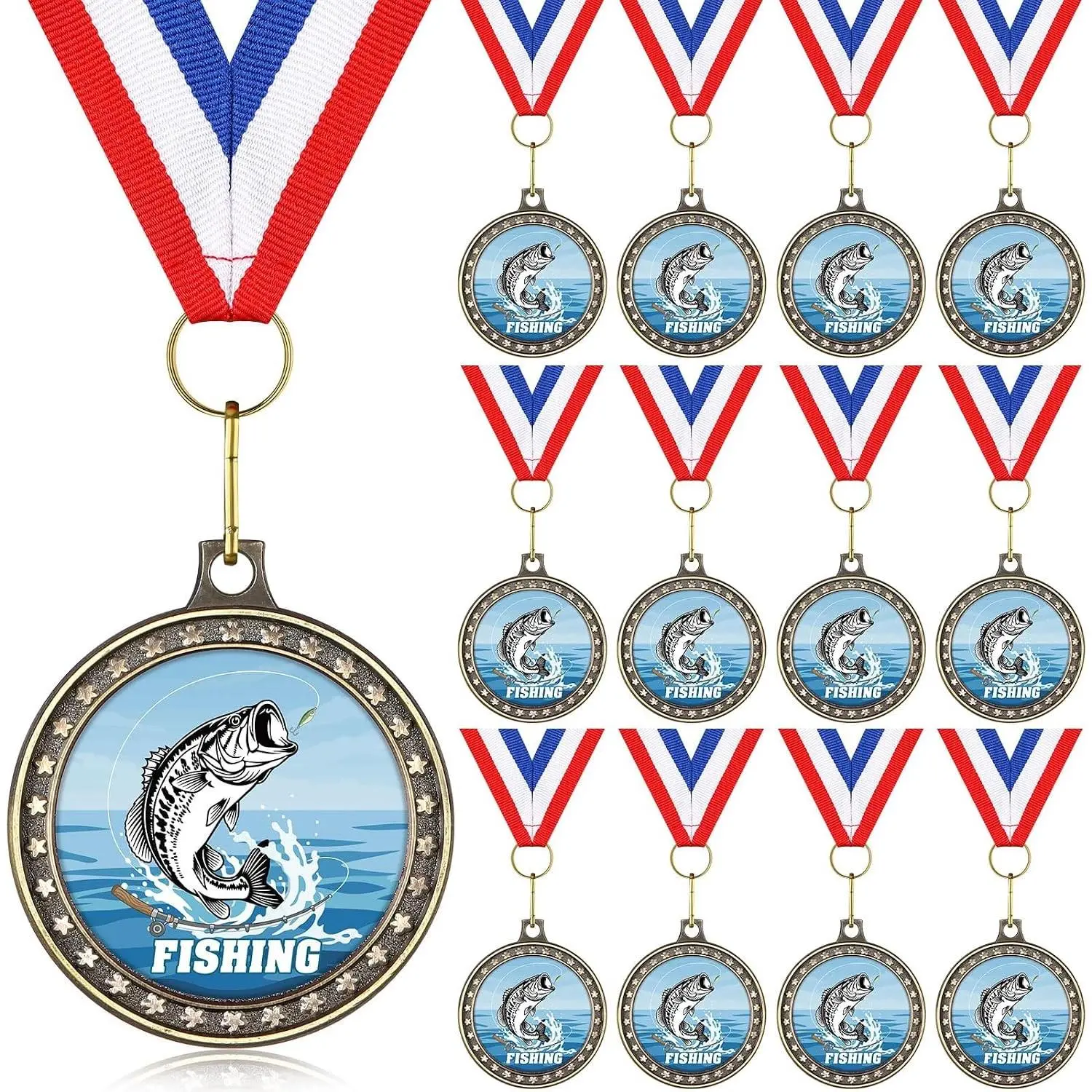 2" Fishing Award Medals with Neck Ribbons Fish Competition Trophy Prizes for Deep Sea Fishermen